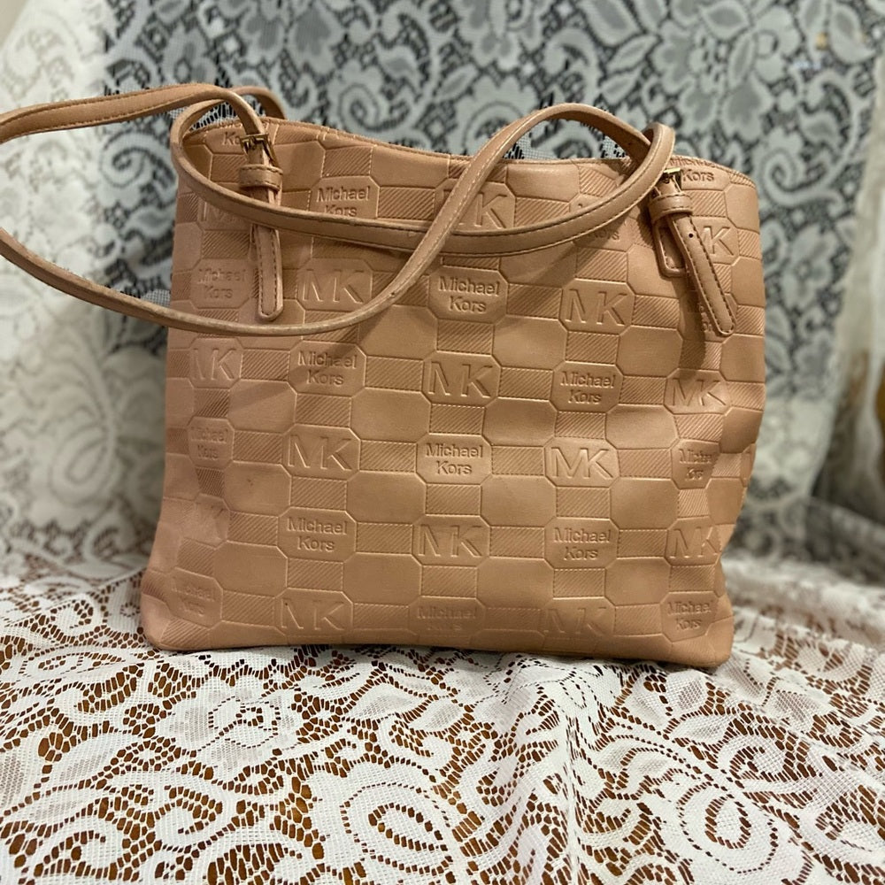Michael Kors Embossed Pink Leather 2Way Handbag- Shoulder Bag 12in 12in X 6in