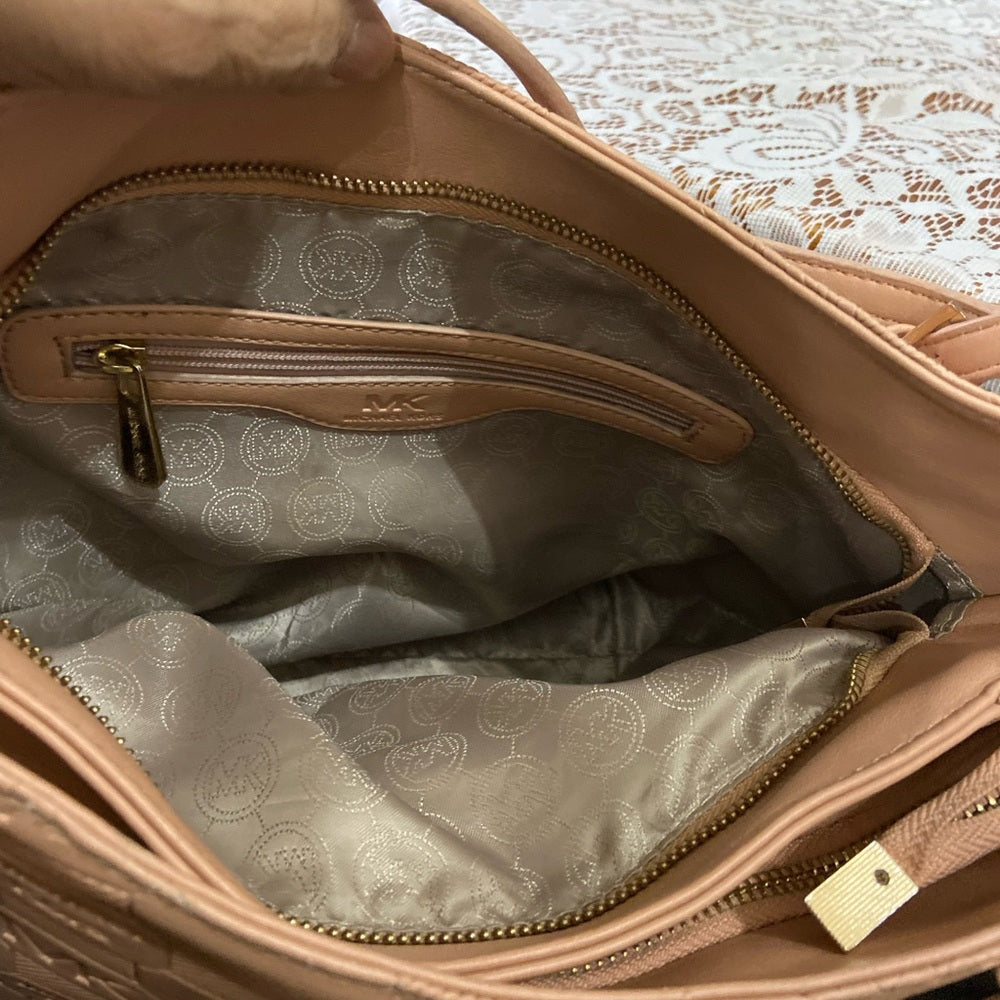 Michael Kors Embossed Pink Leather 2Way Handbag- Shoulder Bag 12in 12in X 6in