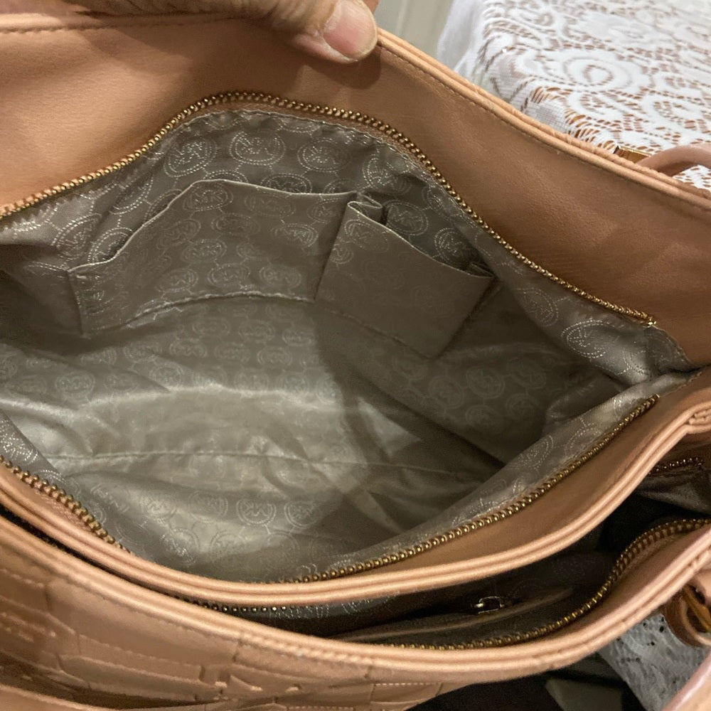 Michael Kors Embossed Pink Leather 2Way Handbag- Shoulder Bag 12in 12in X 6in