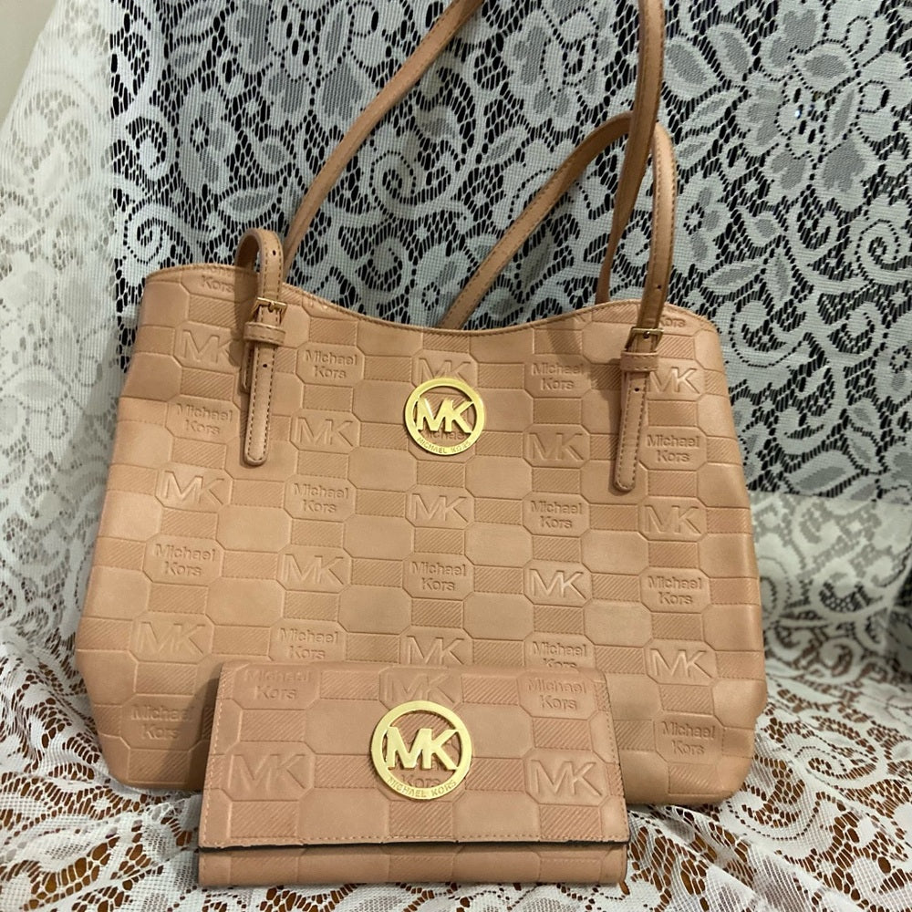 Michael Kors Embossed Pink Leather 2Way Handbag- Shoulder Bag 12in 12in X 6in