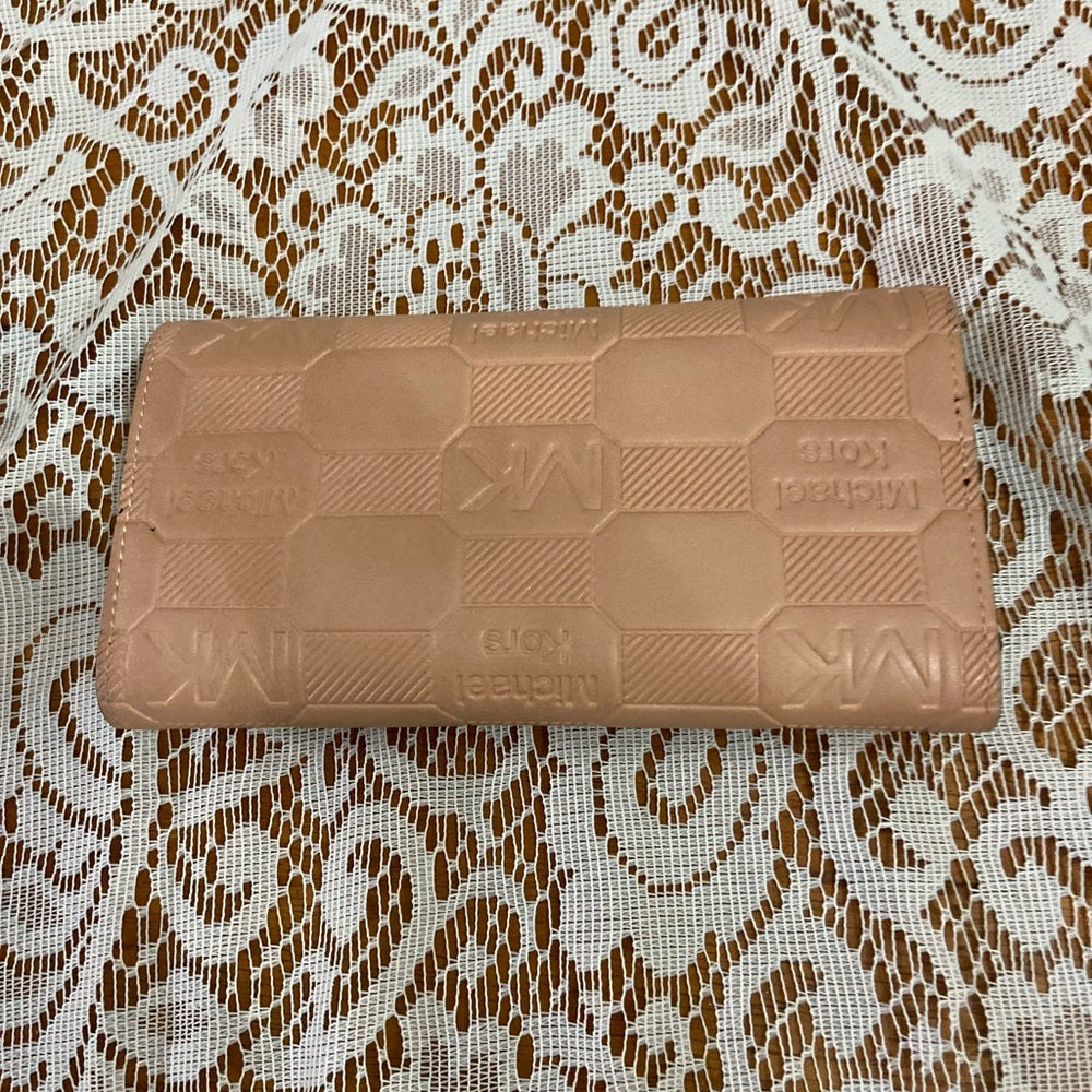 Michael Kors Embossed Pink Leather, Bifold, Long Wallet 7.5in d 4in