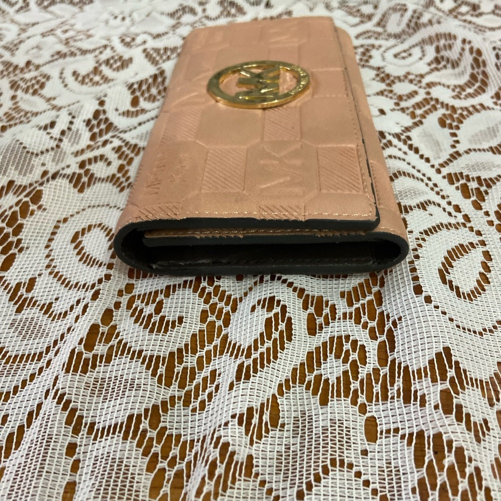 Michael Kors Embossed Pink Leather, Bifold, Long Wallet 7.5in d 4in