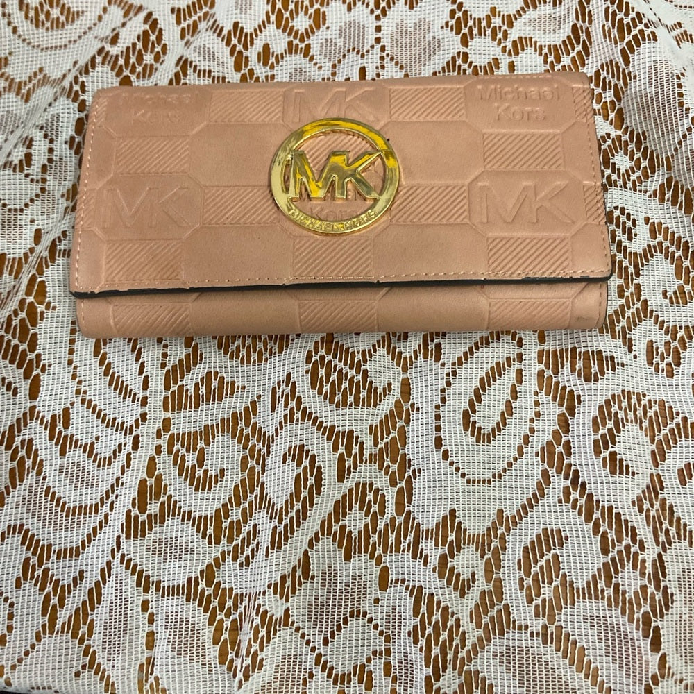 Michael Kors Embossed Pink Leather, Bifold, Long Wallet 7.5in d 4in
