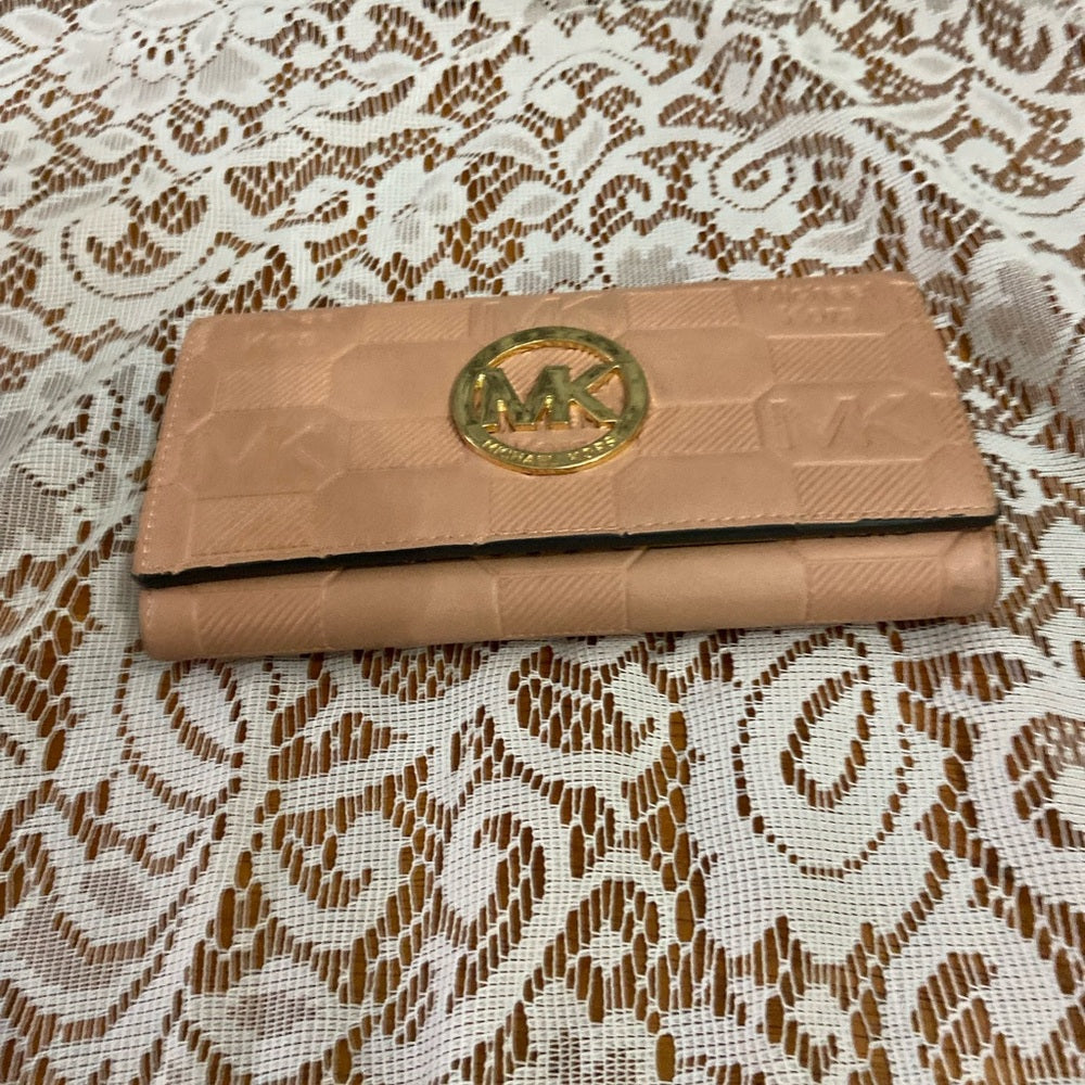 Michael Kors Embossed Pink Leather, Bifold, Long Wallet 7.5in d 4in