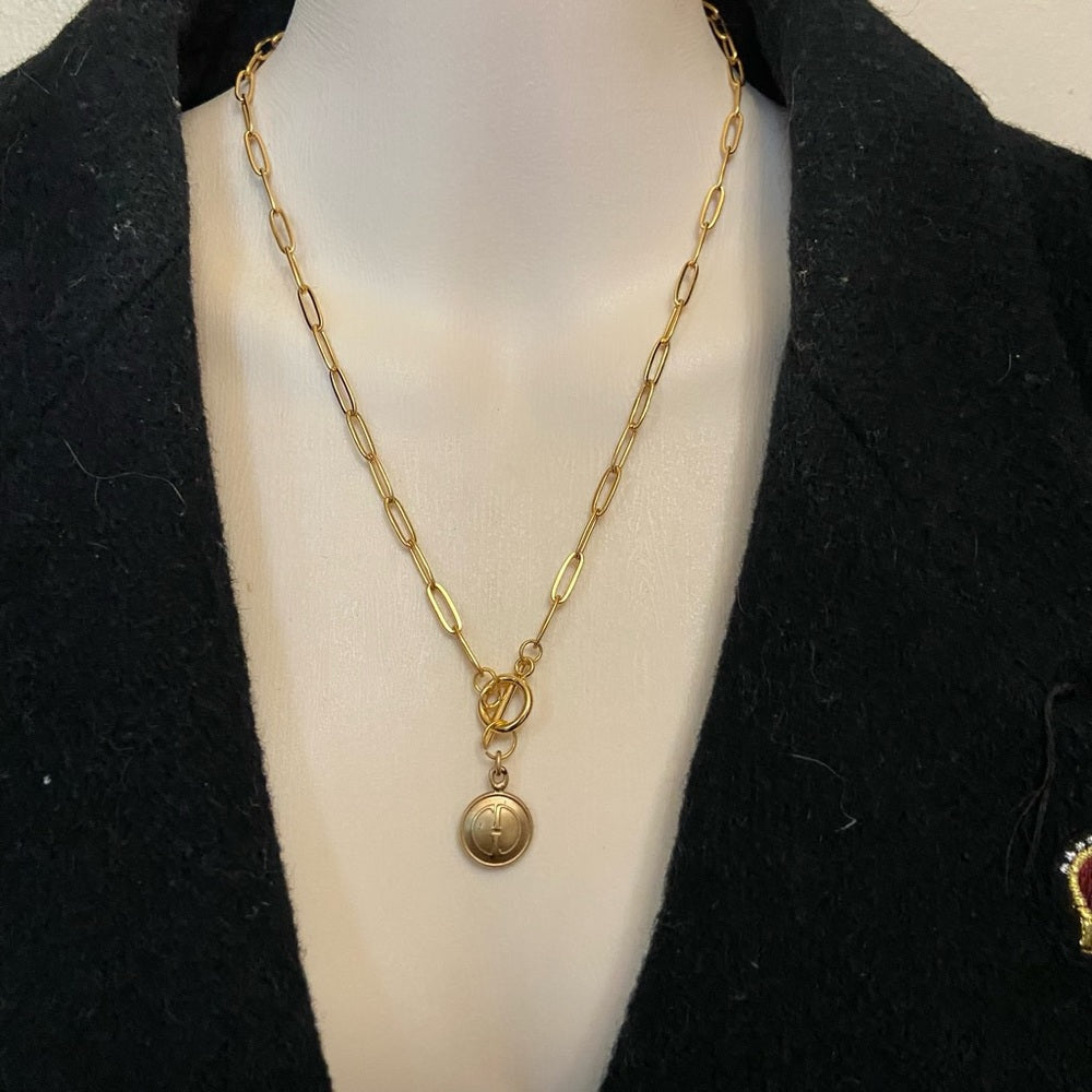 Gucci Gold Tone GG Charm with 18in Gold Plated Chain Necklace