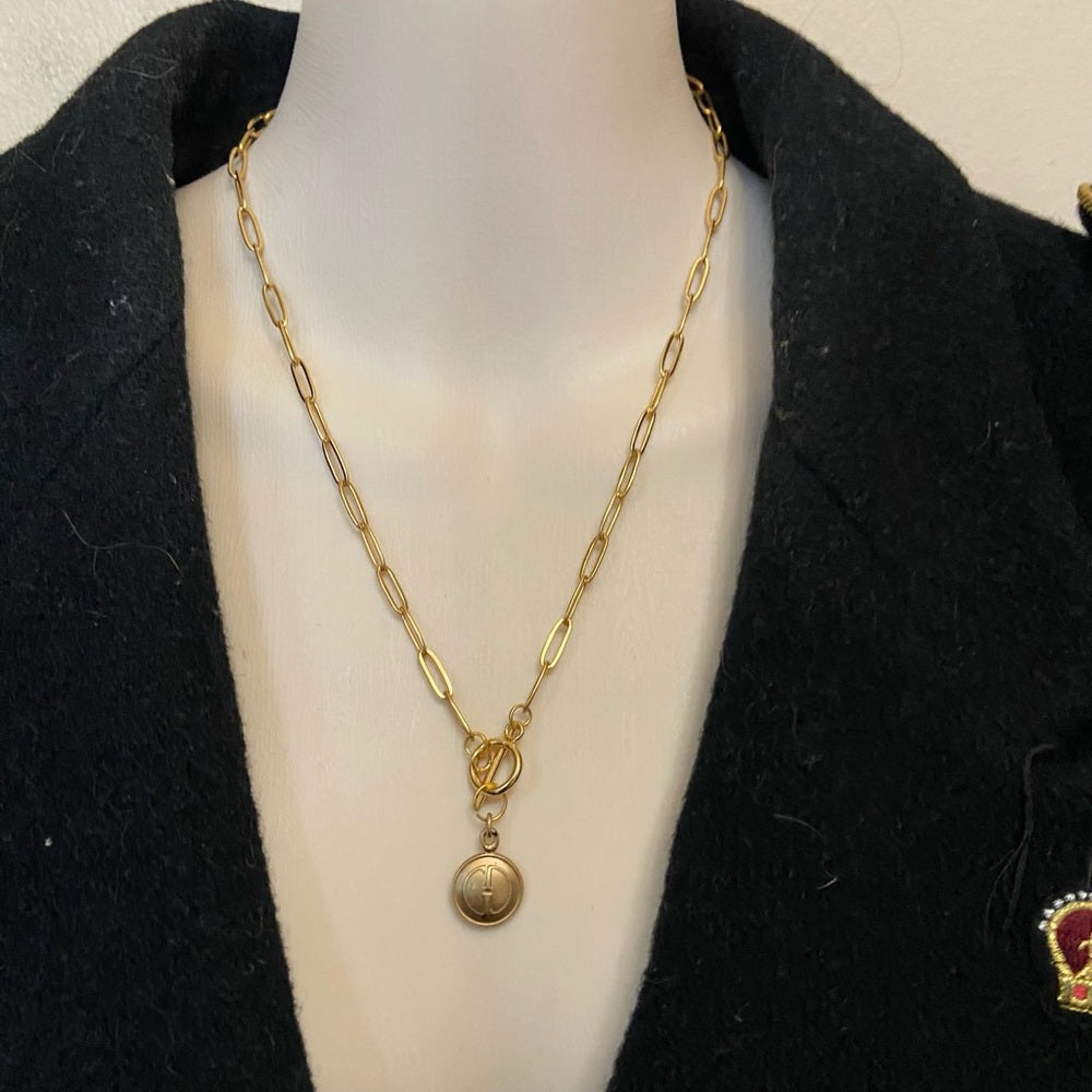 Gucci Gold Tone GG Charm with 18in Gold Plated Chain Necklace