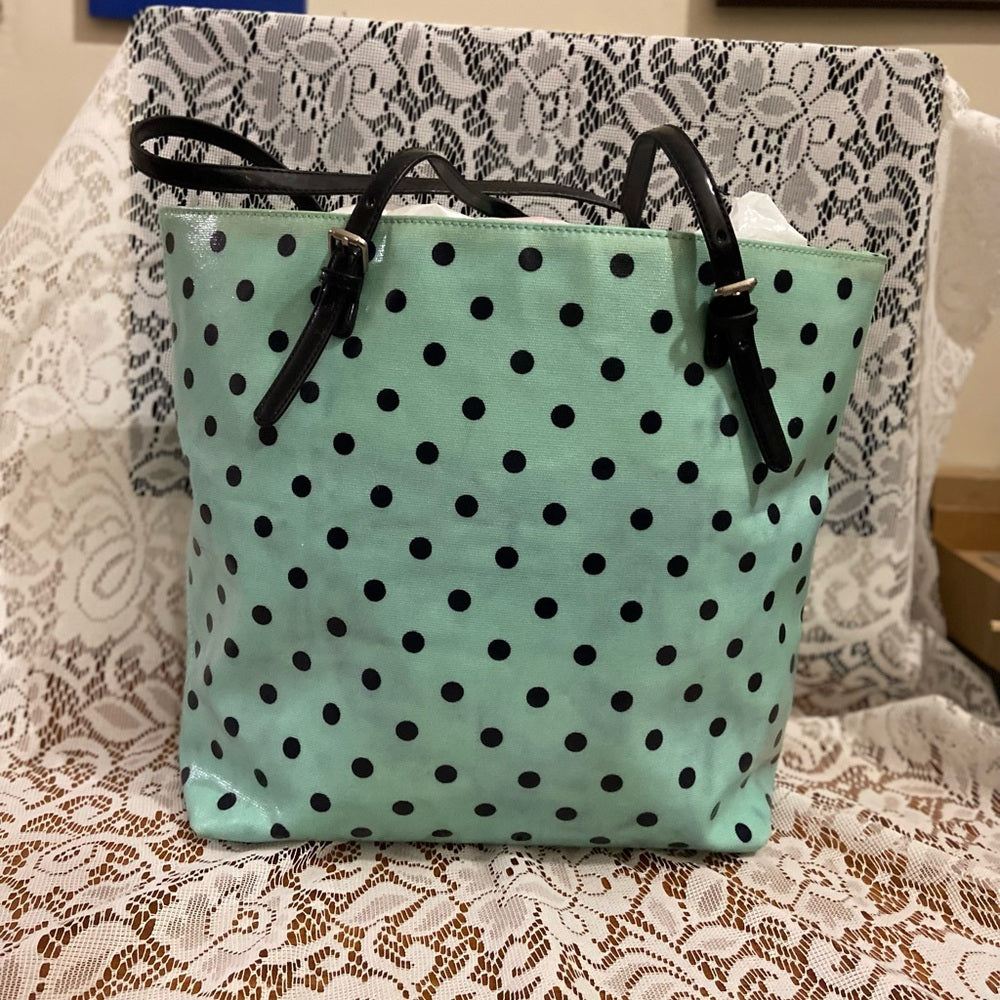Merona, Large, Polka Dot Aqua-White Tote Handbag 13in x 16in x 5in