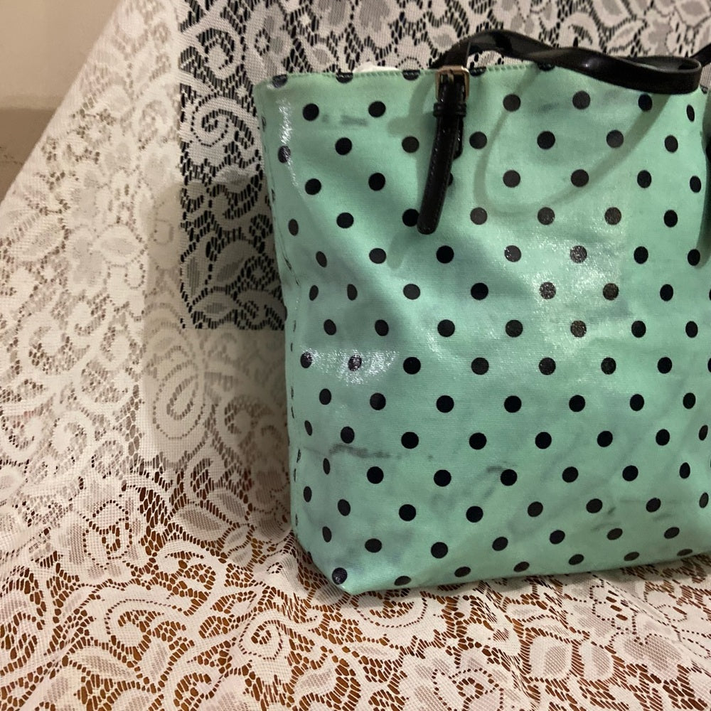Merona, Large, Polka Dot Aqua-White Tote Handbag 13in x 16in x 5in