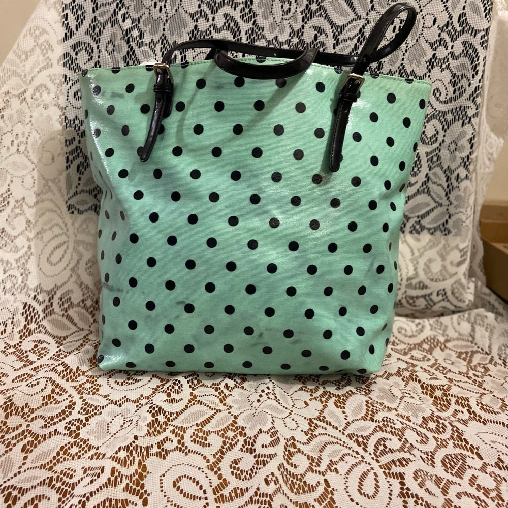Merona, Large, Polka Dot Aqua-White Tote Handbag 13in x 16in x 5in