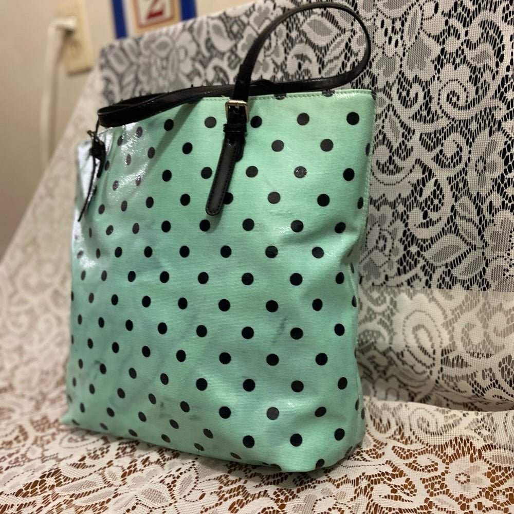 Merona, Large, Polka Dot Aqua-White Tote Handbag 13in x 16in x 5in