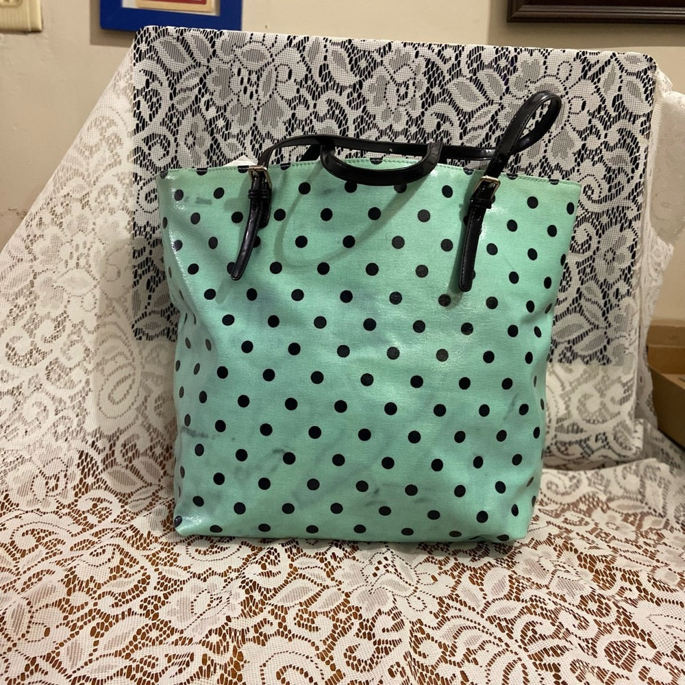 Merona, Large, Polka Dot Aqua-White Tote Handbag 13in x 16in x 5in