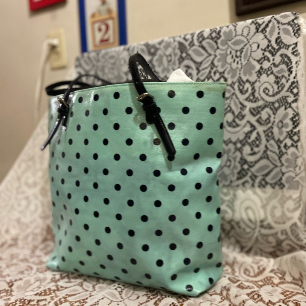 Merona, Large, Polka Dot Aqua-White Tote Handbag 13in x 16in x 5in
