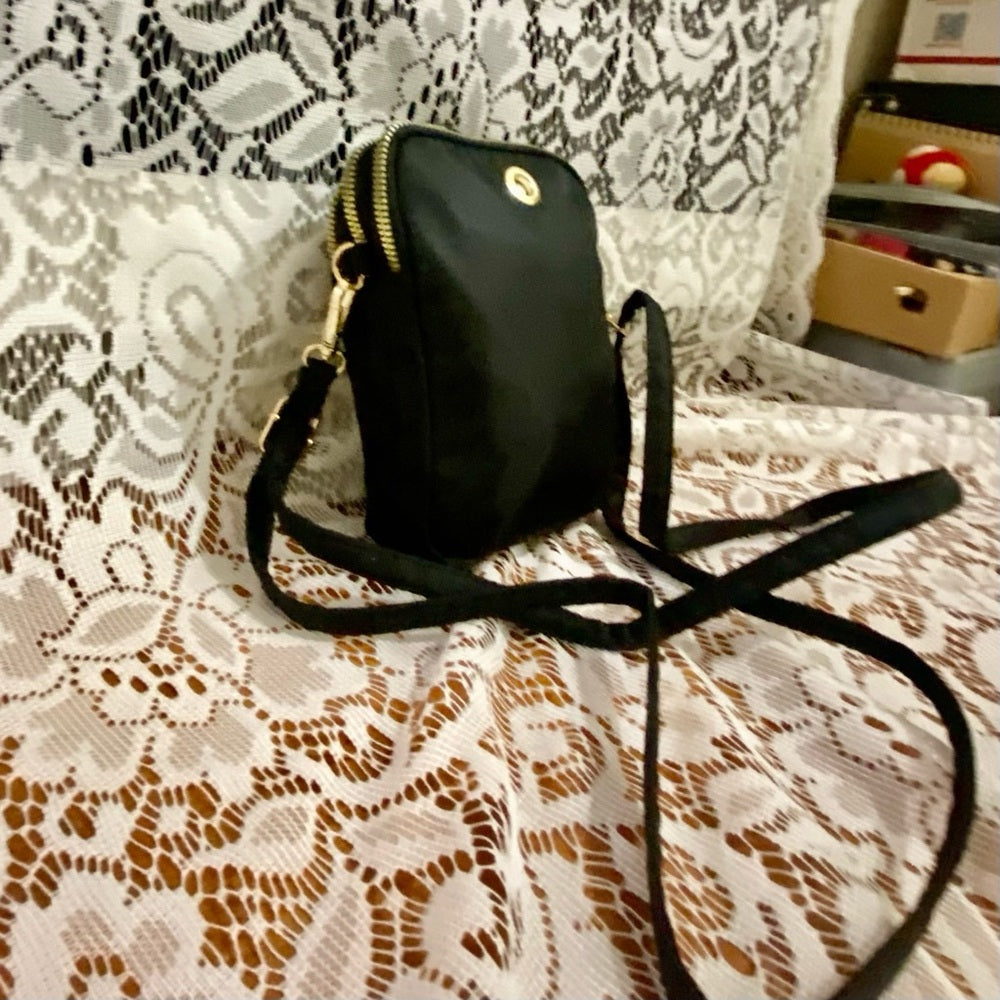 Black Nylon 3- Gold Zippy Compartments Crossbody