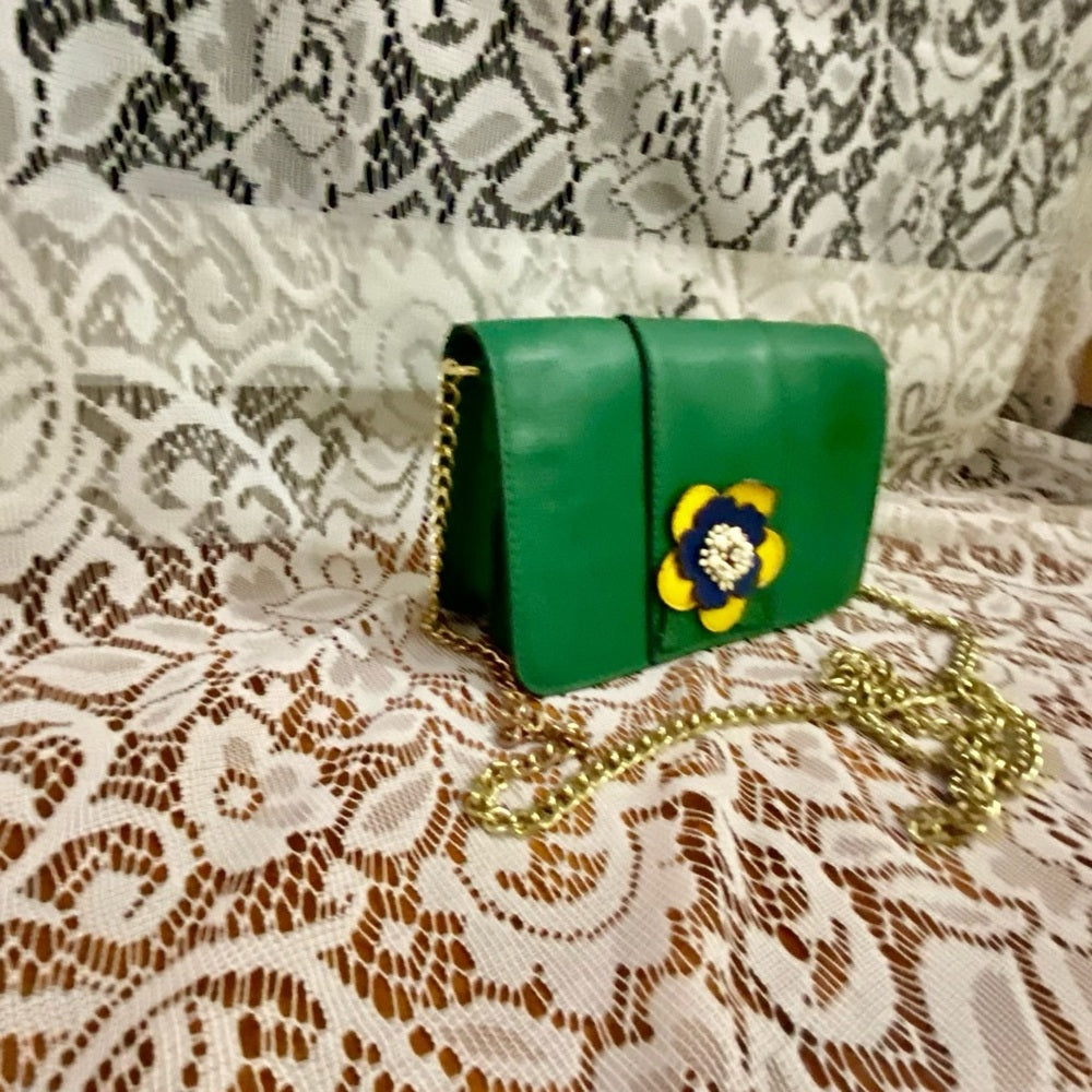 Green Floral -Small Crossbody Bag -7in x 4.5in x 2in
