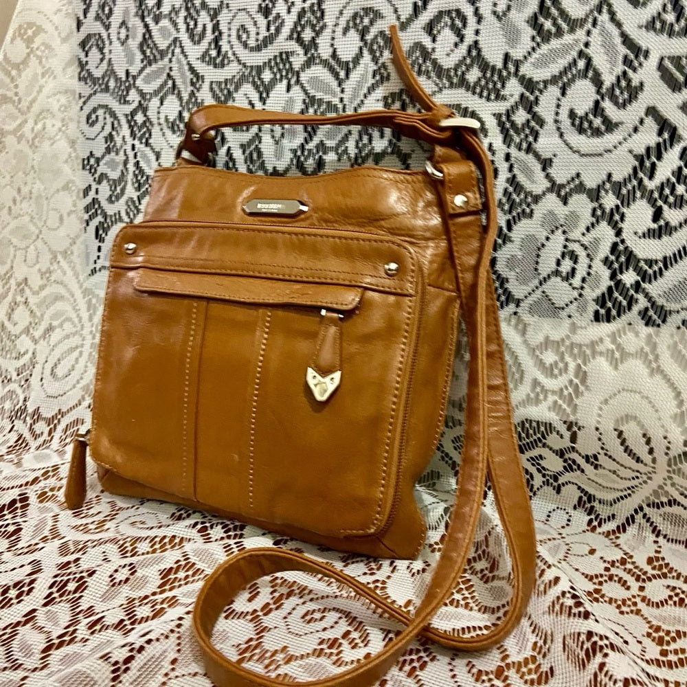 Perlina NY Brown Genuine Leather Crossbody Bag 10in x 10in