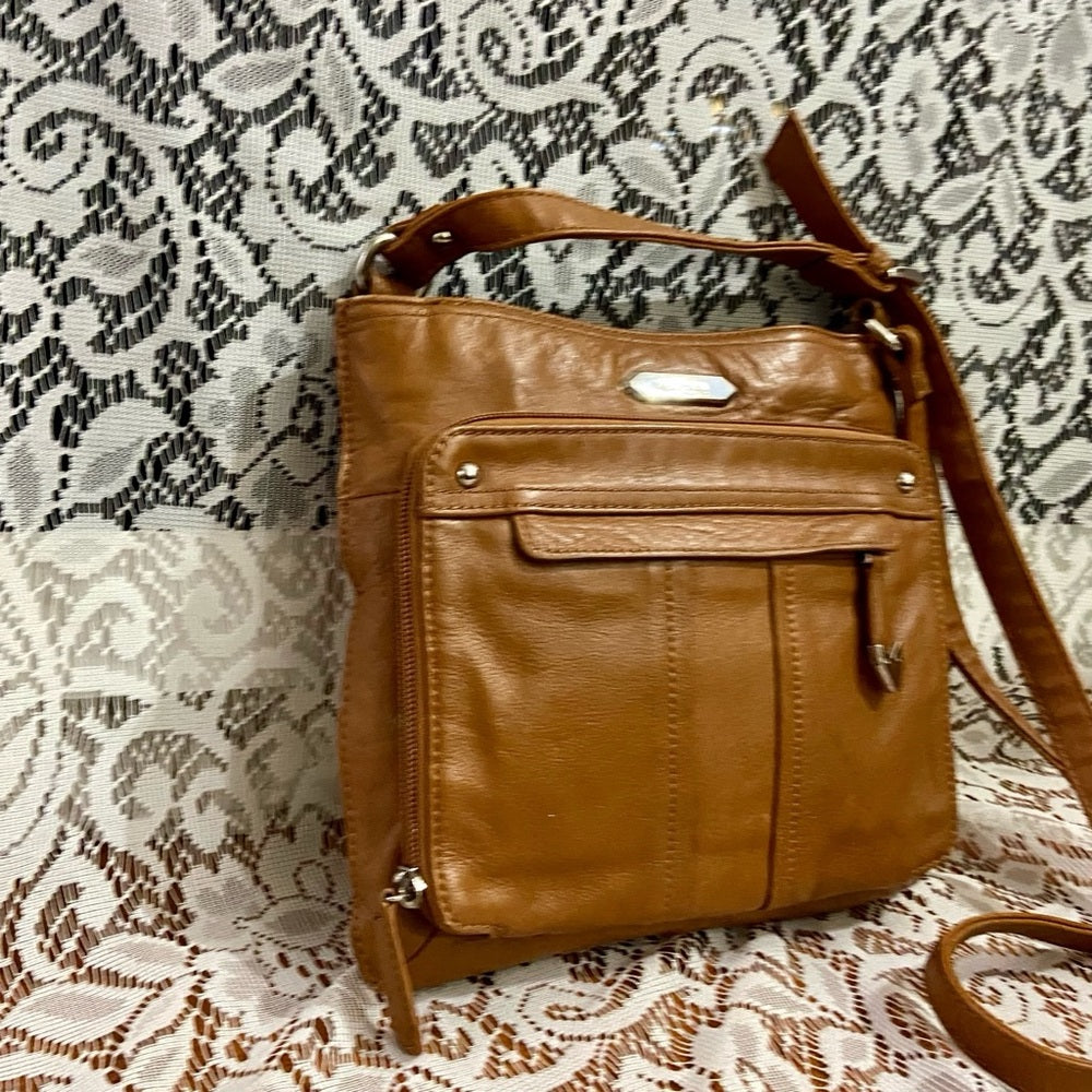 Perlina NY Brown Genuine Leather Crossbody Bag 10in x 10in