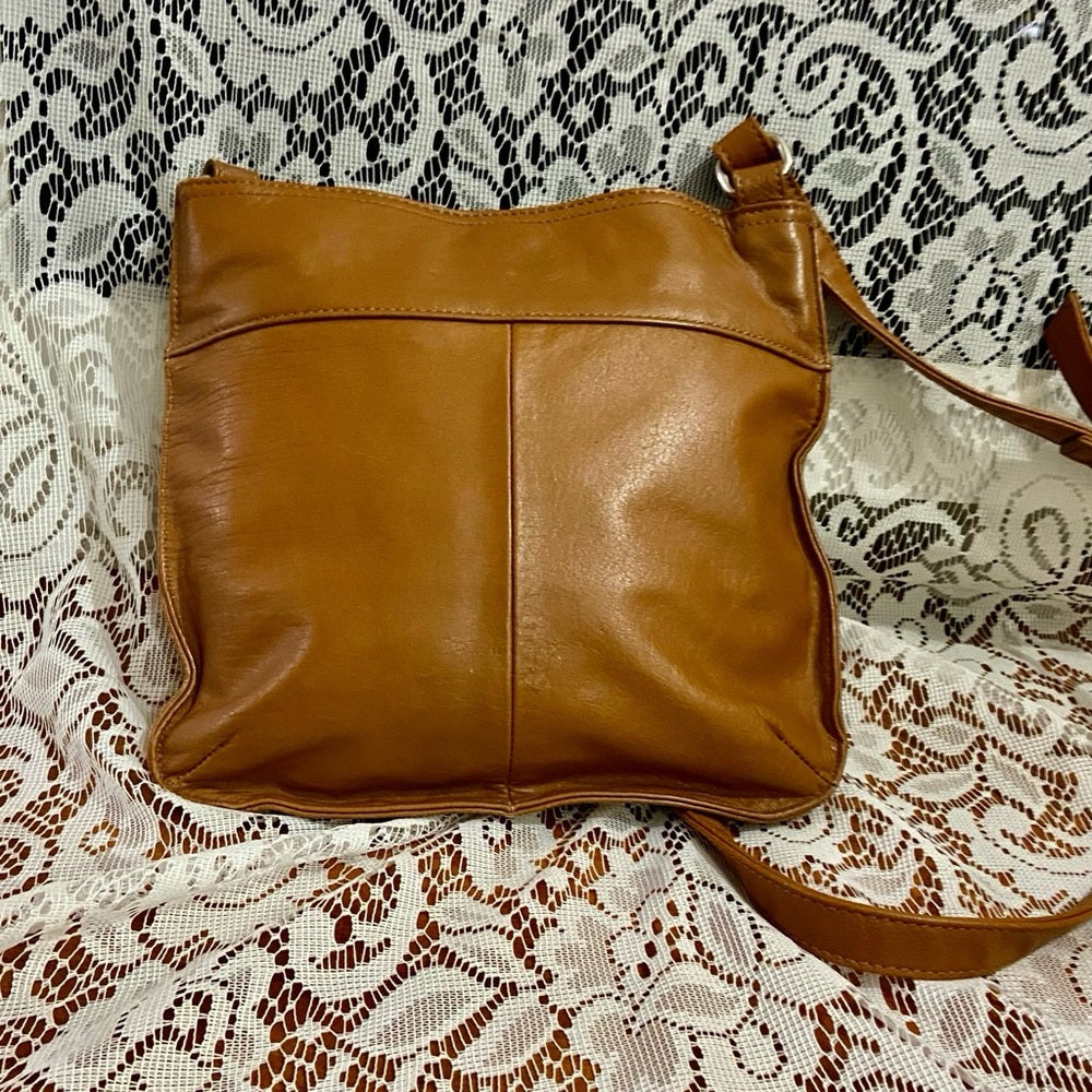 Perlina NY Brown Genuine Leather Crossbody Bag 10in x 10in