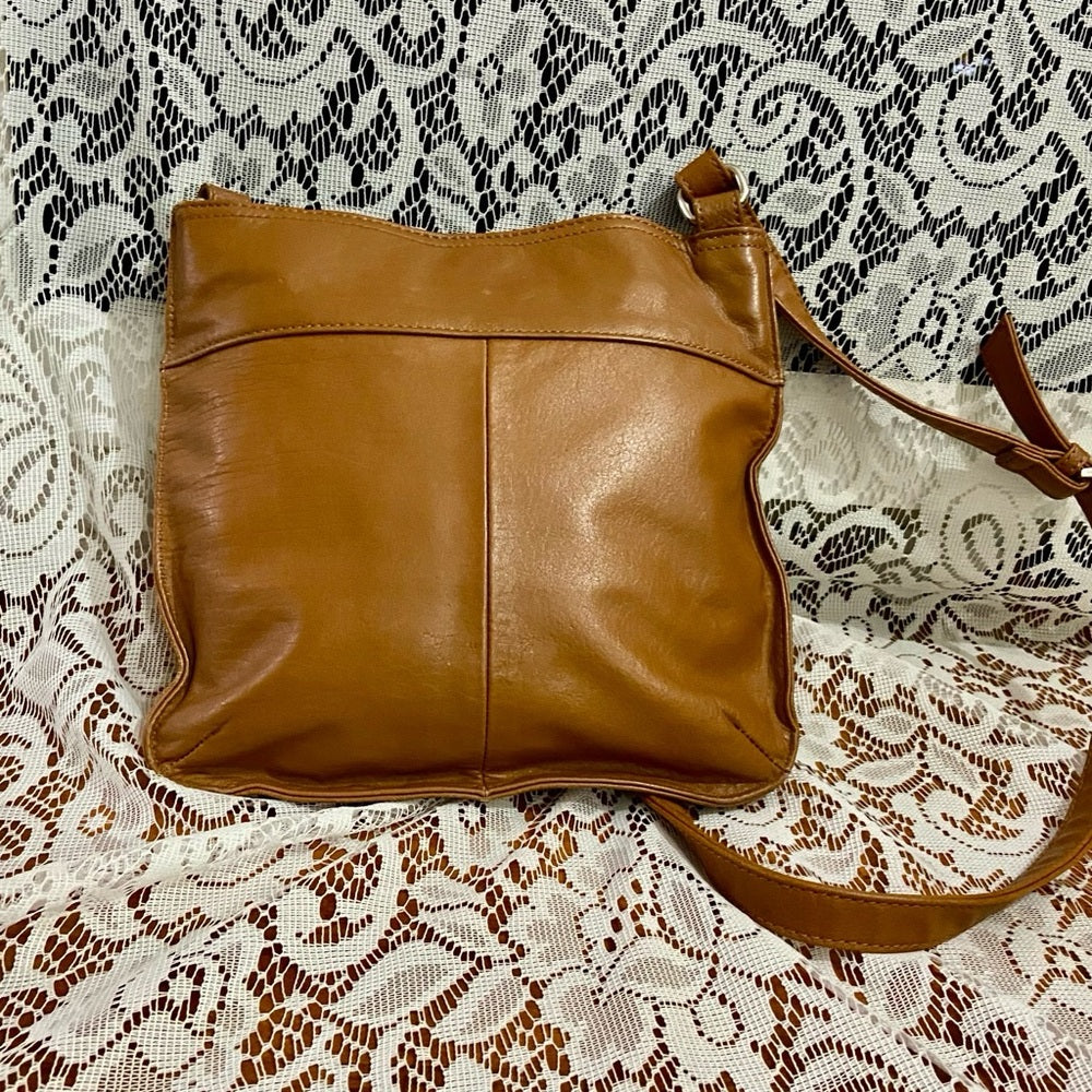 Perlina NY Brown Genuine Leather Crossbody Bag 10in x 10in