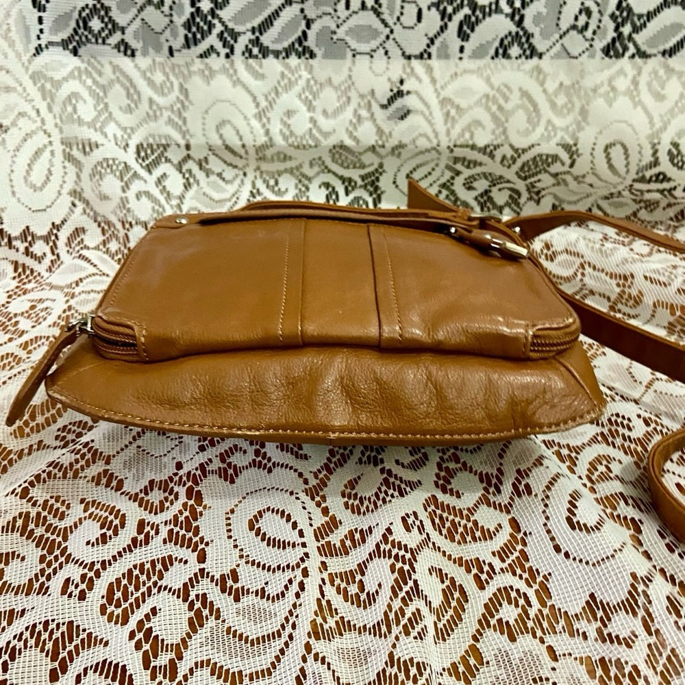 Perlina NY Brown Genuine Leather Crossbody Bag 10in x 10in