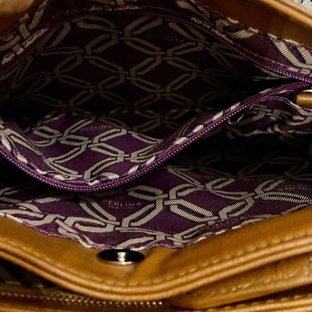 Perlina NY Brown Genuine Leather Crossbody Bag 10in x 10in
