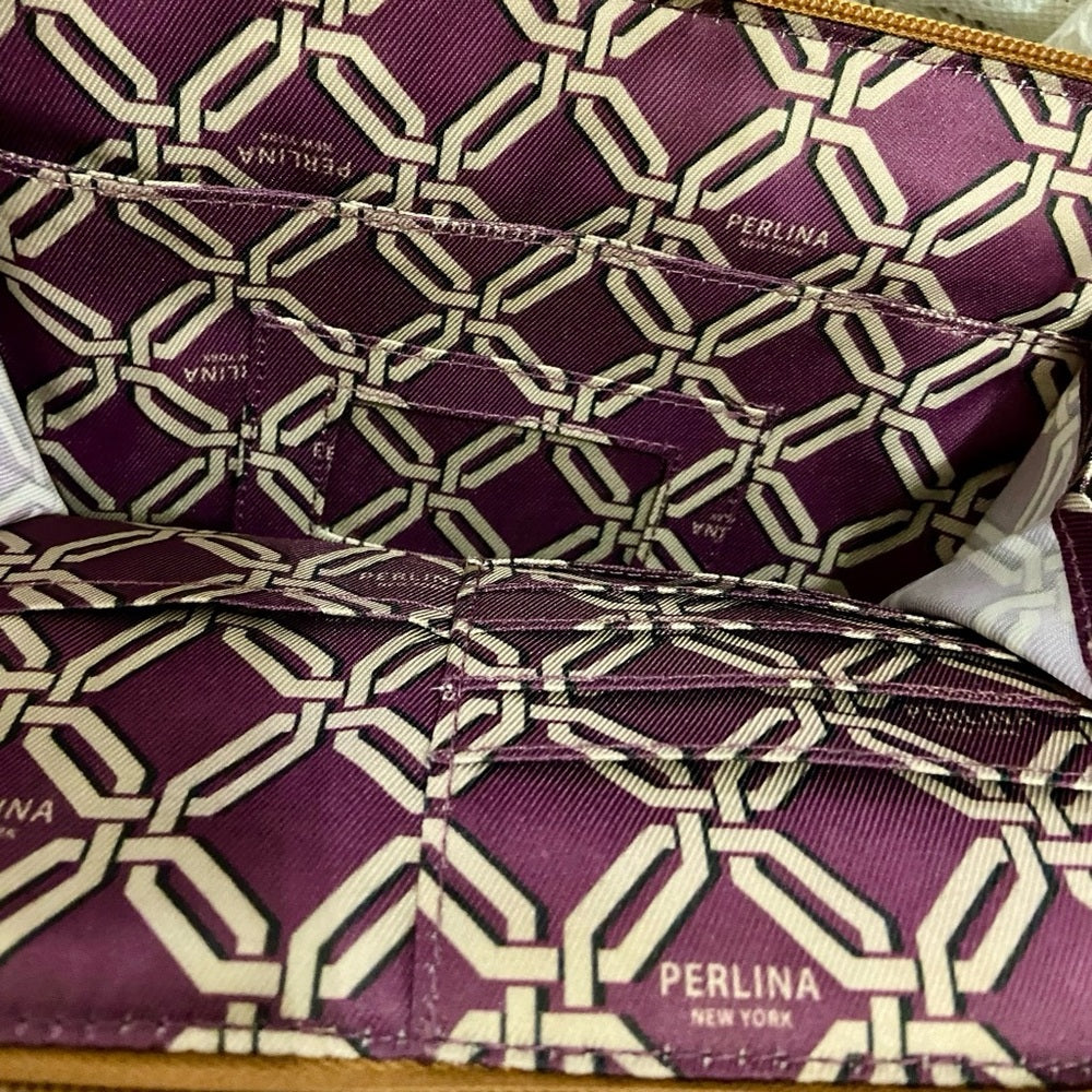 Perlina NY Brown Genuine Leather Crossbody Bag 10in x 10in