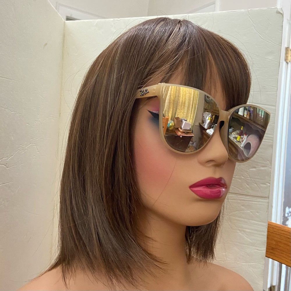 Ray-Ban Oversized Cats Eye Tan-Cream Mirrored Sunglasses