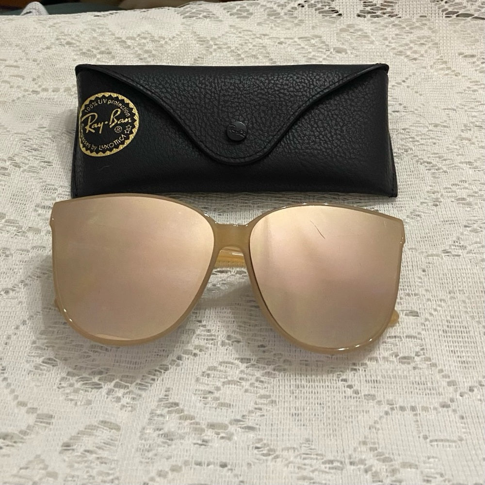 Ray-Ban Oversized Cats Eye Tan-Cream Mirrored Sunglasses