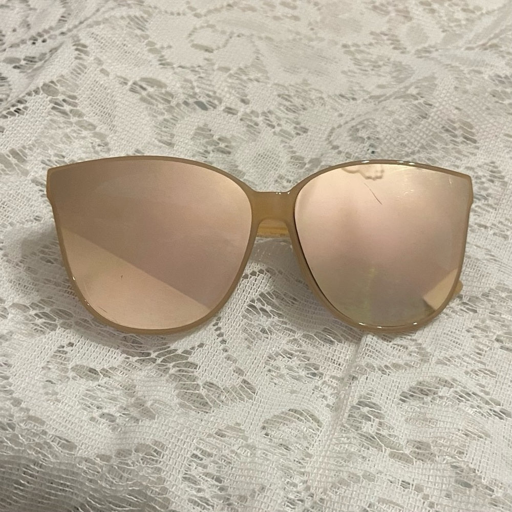 Ray-Ban Oversized Cats Eye Tan-Cream Mirrored Sunglasses