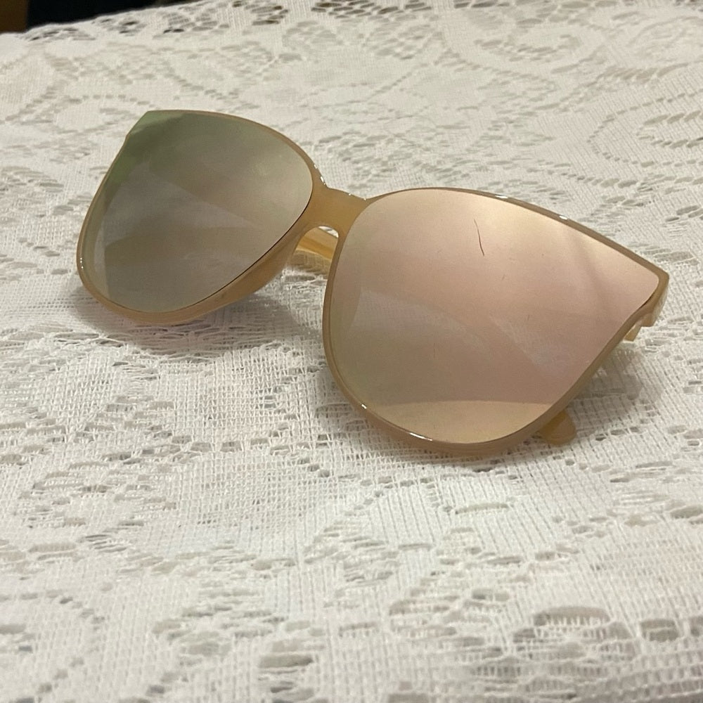 Ray-Ban Oversized Cats Eye Tan-Cream Mirrored Sunglasses