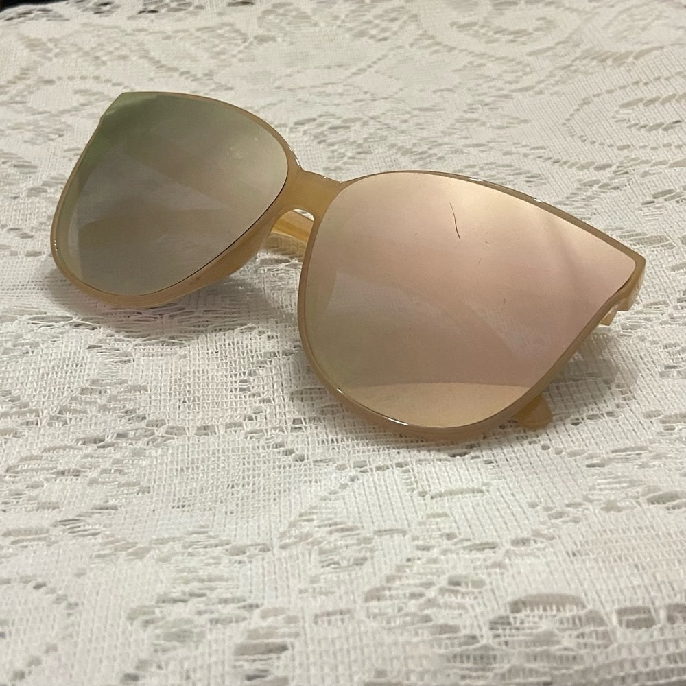 Ray-Ban Oversized Cats Eye Tan-Cream Mirrored Sunglasses