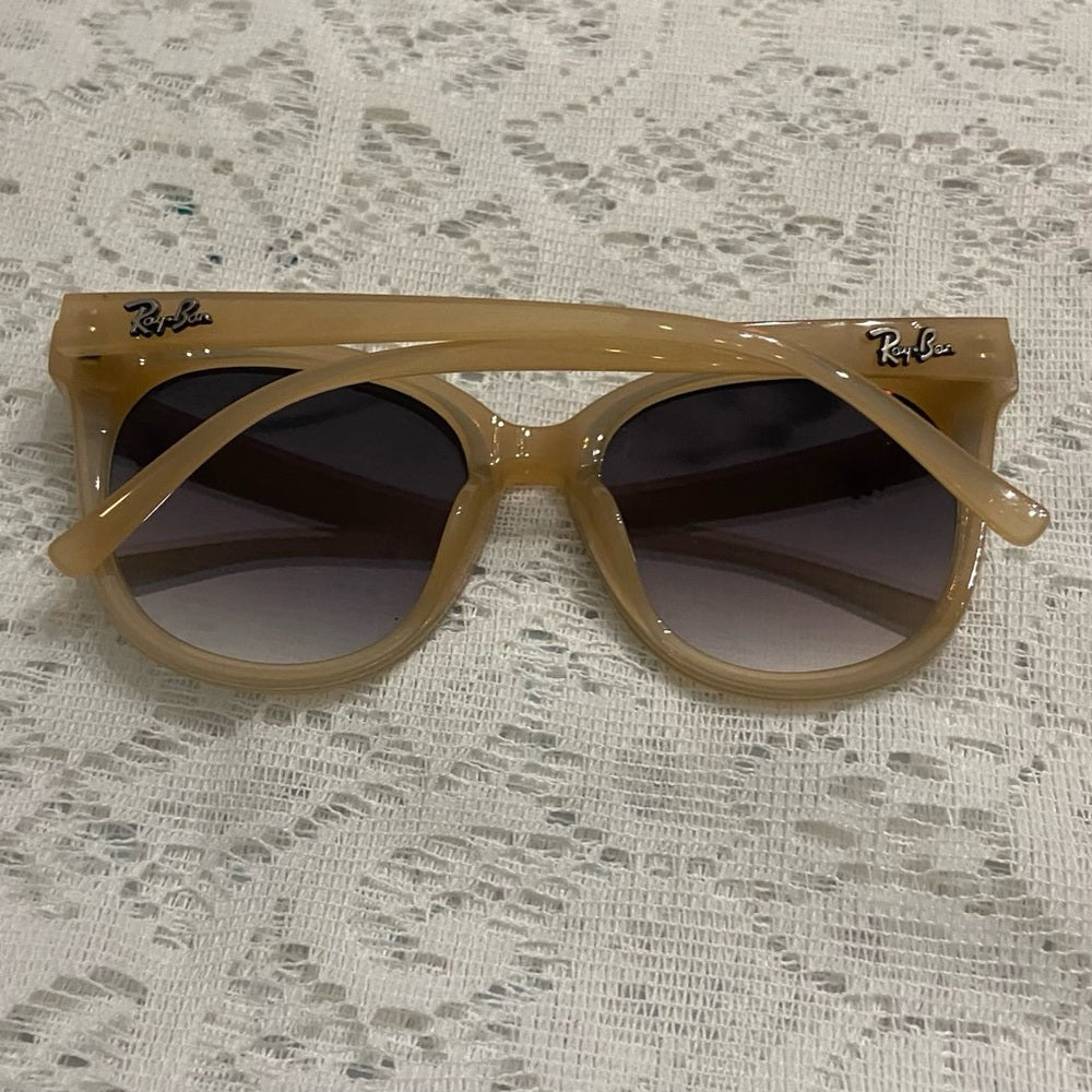 Ray-Ban Oversized Cats Eye Tan-Cream Mirrored Sunglasses