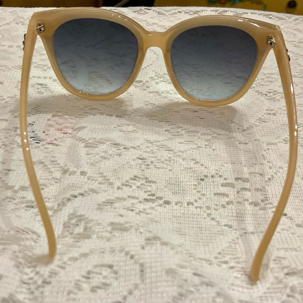 Ray-Ban Oversized Cats Eye Tan-Cream Mirrored Sunglasses