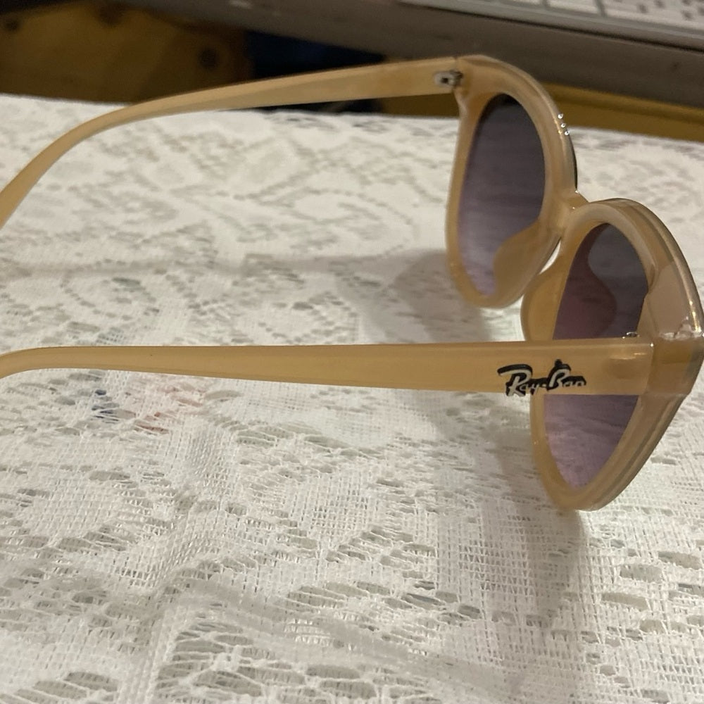 Ray-Ban Oversized Cats Eye Tan-Cream Mirrored Sunglasses