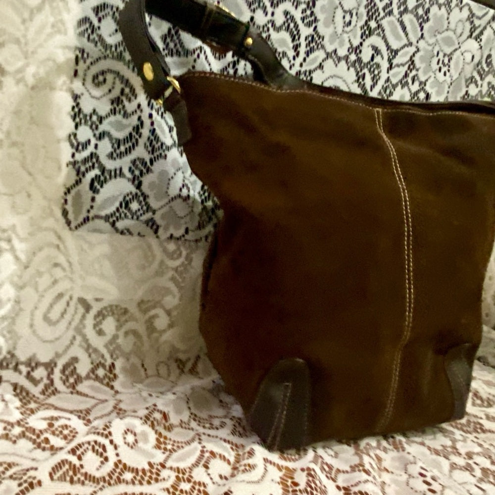 Vintage Genuine Brown Suede Leather Shoulder-Crossbody Bag