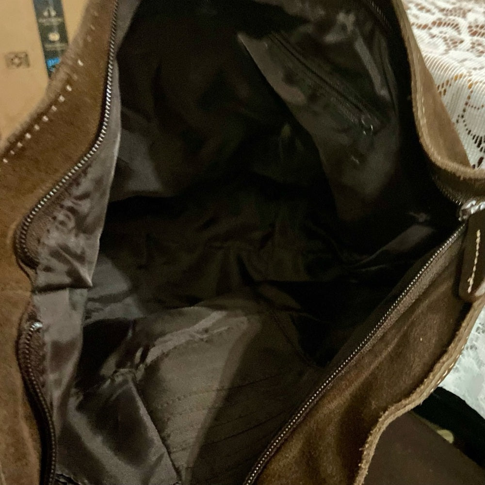 Vintage Genuine Brown Suede Leather Shoulder-Crossbody Bag