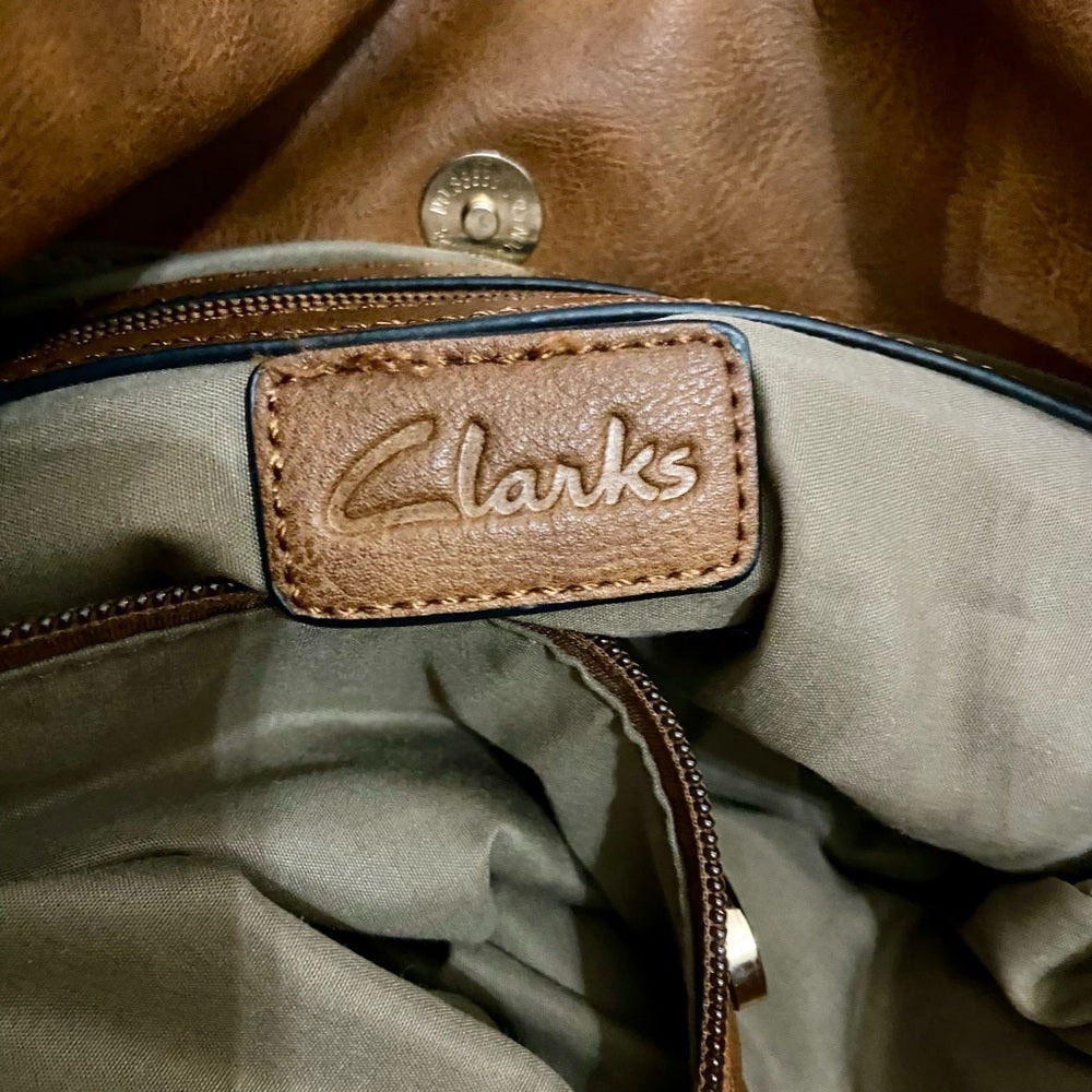 Clark’s Beige Linen-Canvas with Brown Leather Trim and Strap Shoulder Bag