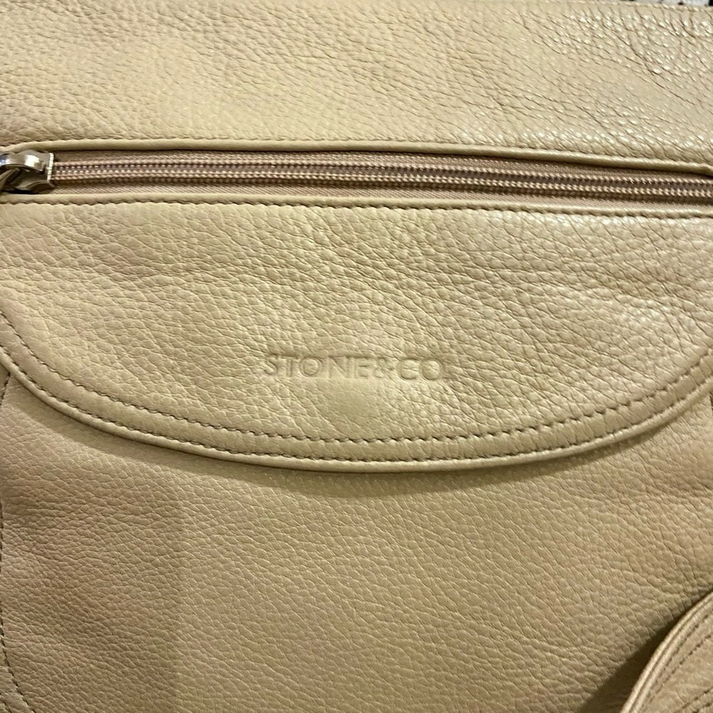 Stone & Co., Beige Genuine Leather Shoulder-Crossbody Bag 9.5in x 9.5in x 3in