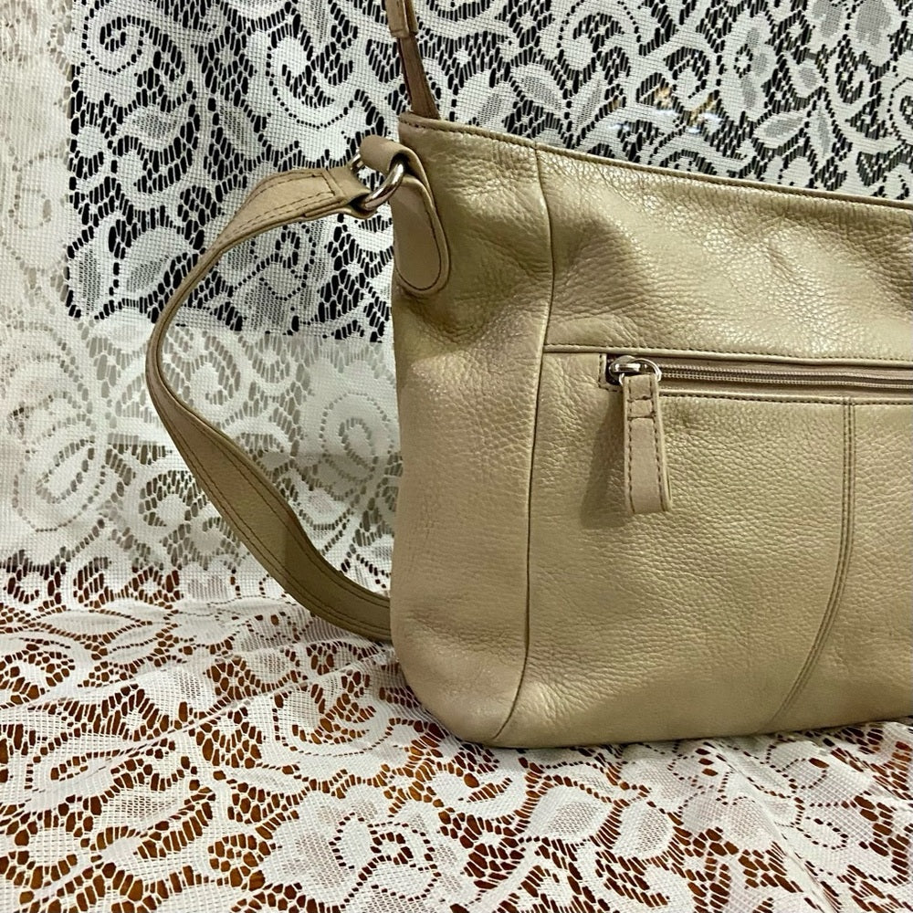 Stone & Co., Beige Genuine Leather Shoulder-Crossbody Bag 9.5in x 9.5in x 3in
