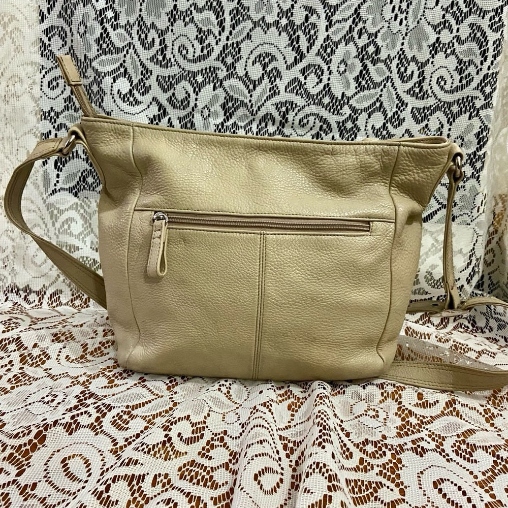 Stone & Co., Beige Genuine Leather Shoulder-Crossbody Bag 9.5in x 9.5in x 3in