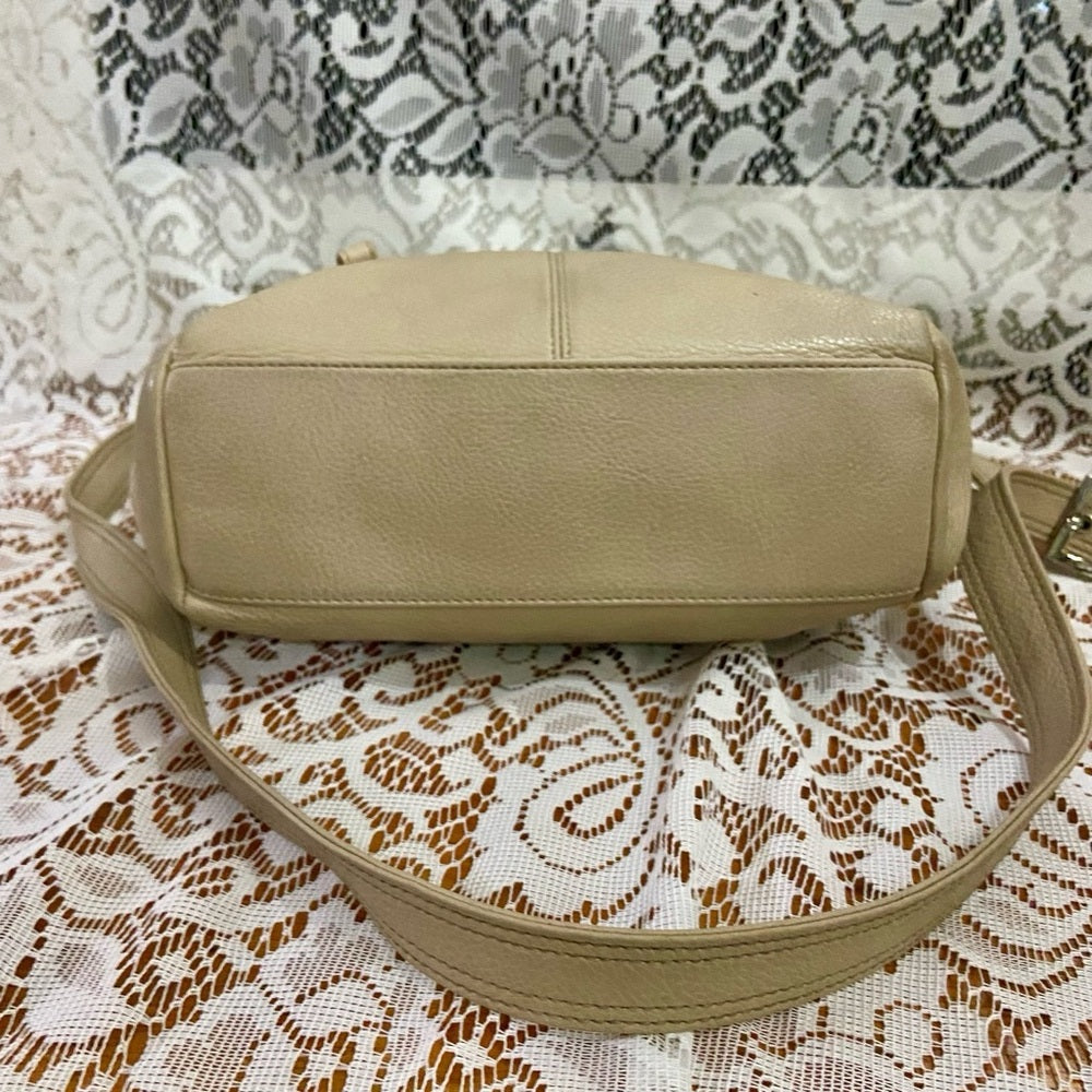 Stone & Co., Beige Genuine Leather Shoulder-Crossbody Bag 9.5in x 9.5in x 3in