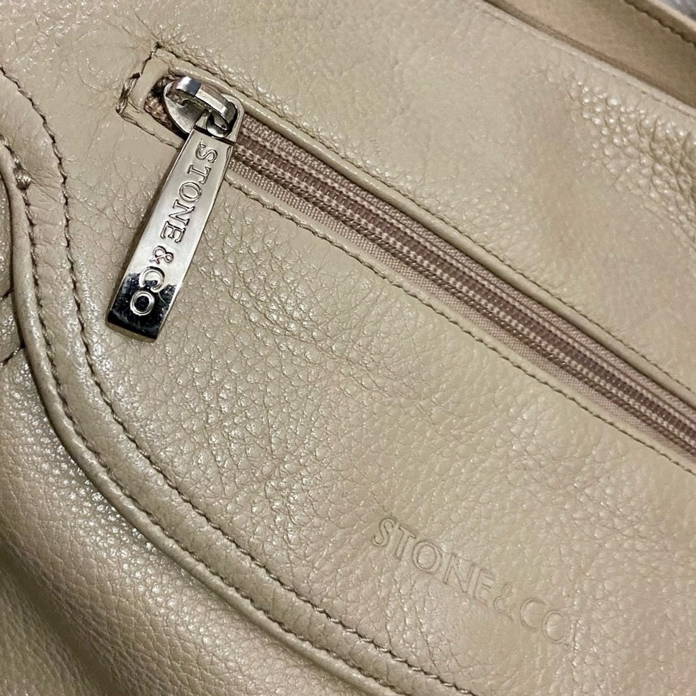Stone & Co., Beige Genuine Leather Shoulder-Crossbody Bag 9.5in x 9.5in x 3in