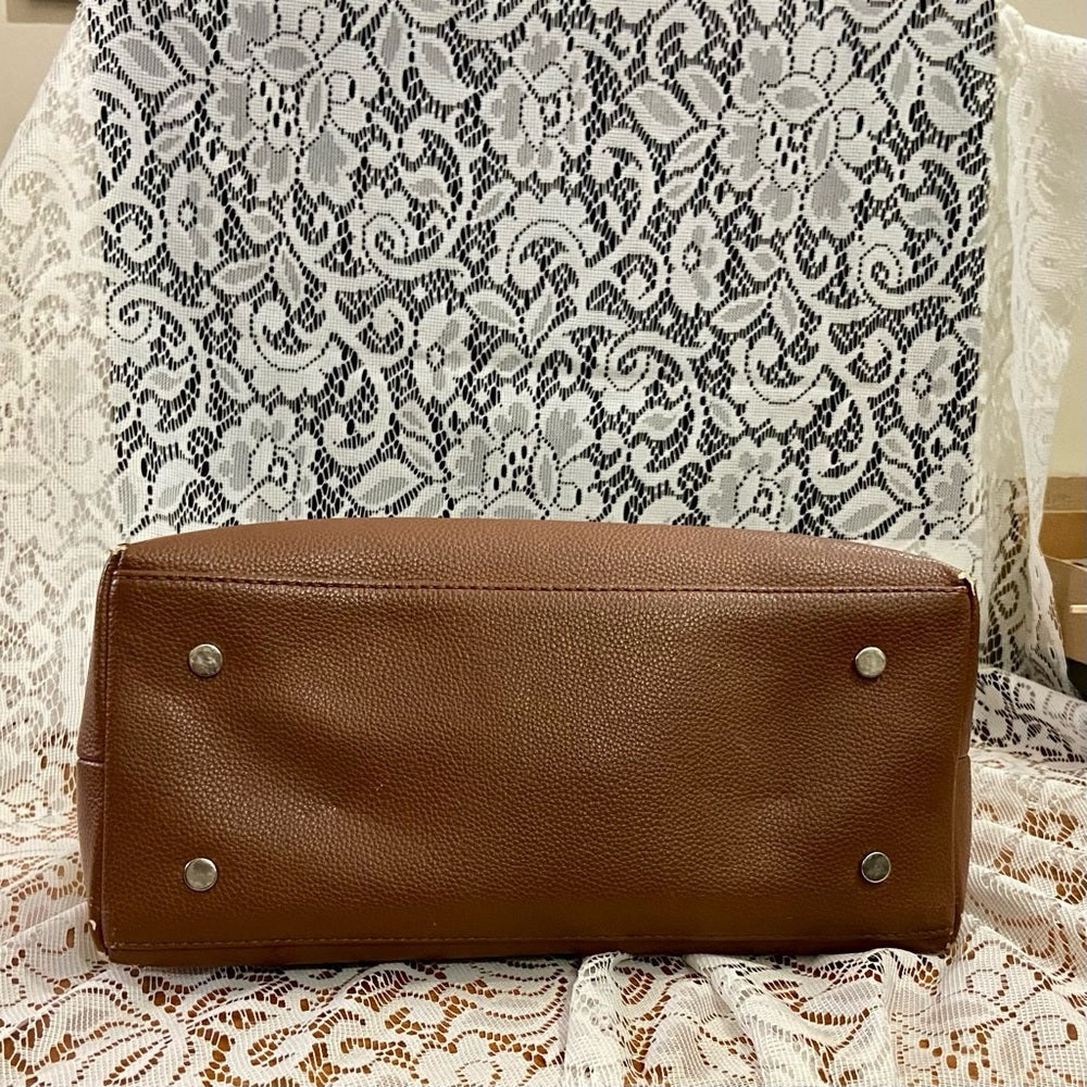 Dana Bachman Beige Straw with Brown Leather Trim and Strap Shoulder Bag