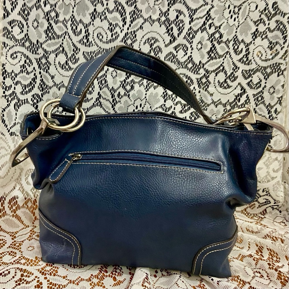 Vintage Navy Blue Genuine Leather Shoulder Bag 19in x 8in x 5 in