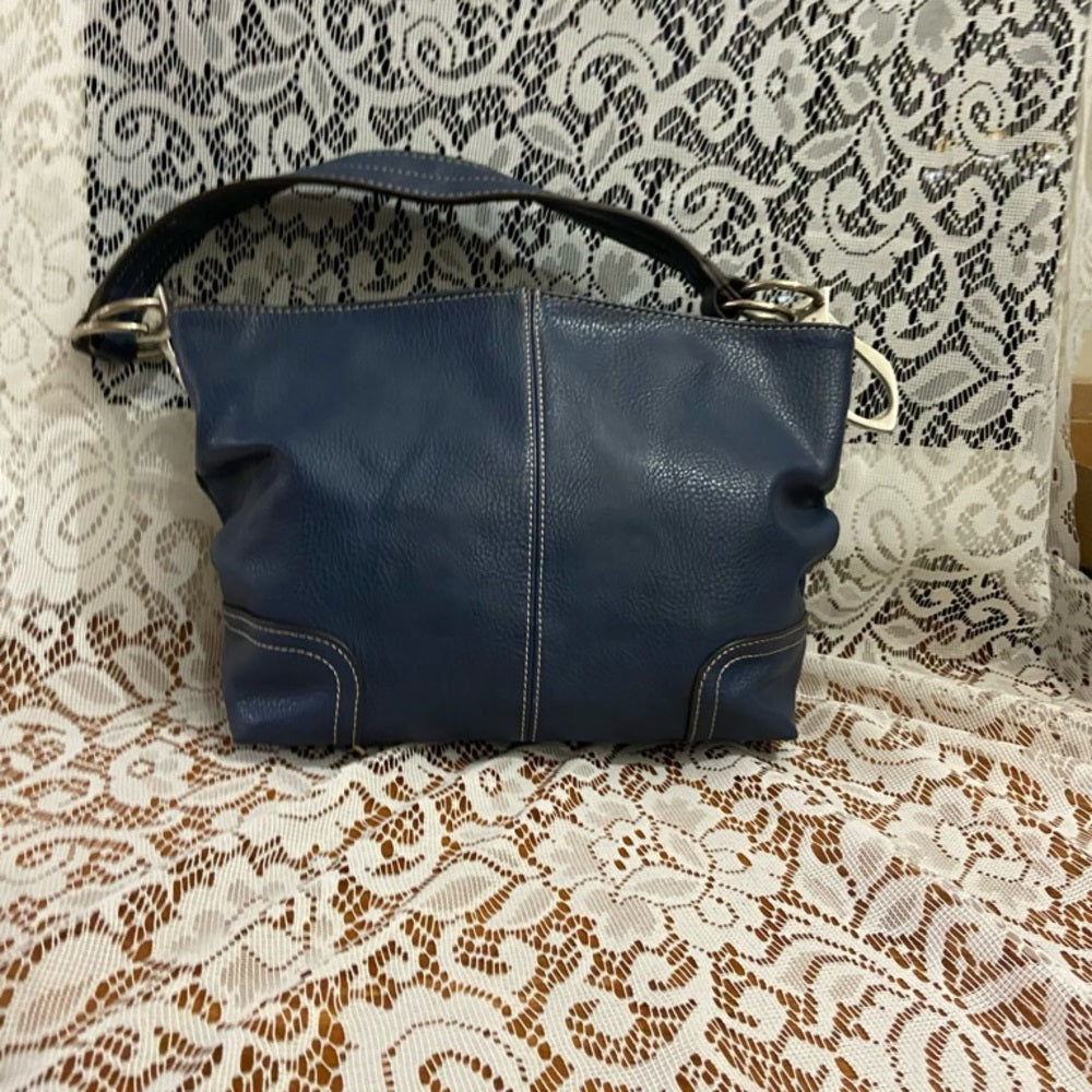 Vintage Navy Blue Genuine Leather Shoulder Bag 19in x 8in x 5 in