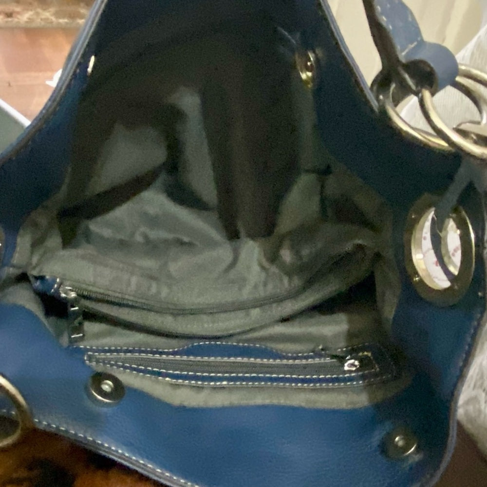 Vintage Navy Blue Genuine Leather Shoulder Bag 19in x 8in x 5 in
