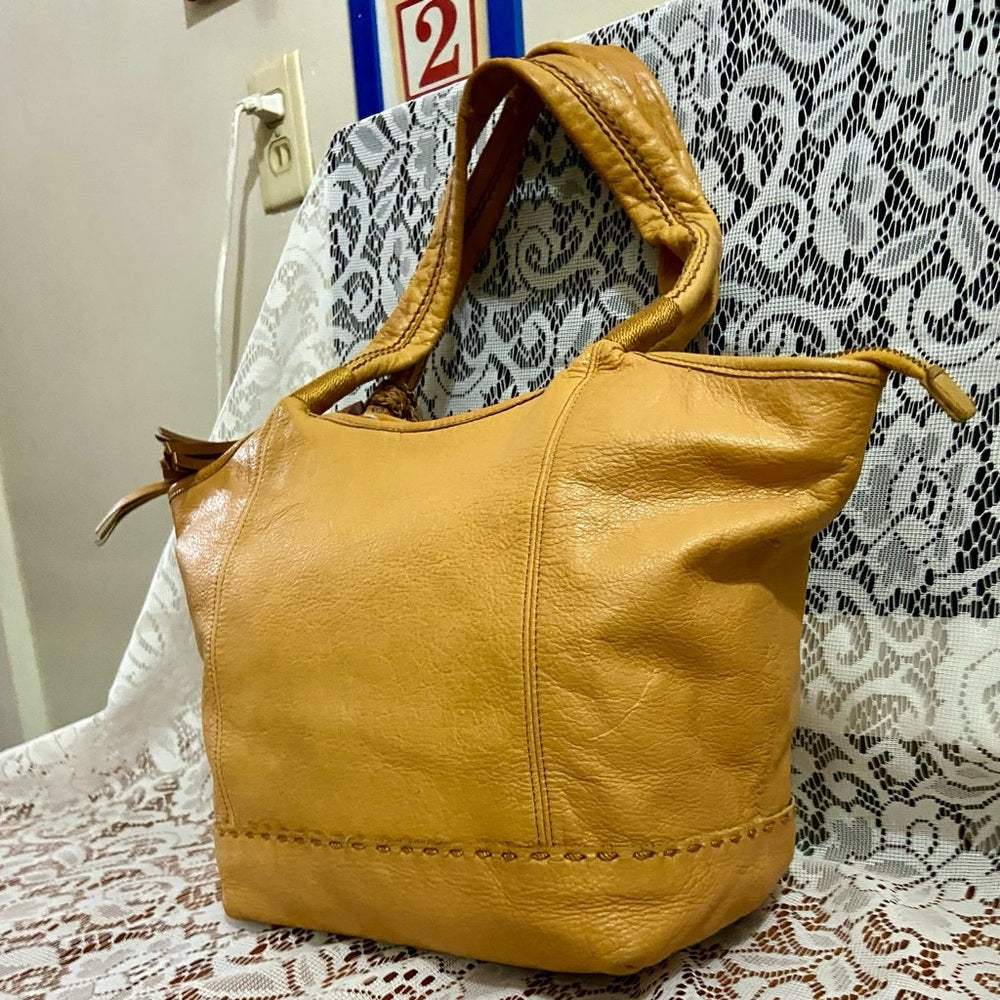 The Sak Mustard Yellow Leather Shoulder Bag 11in x 9.5in x 5in