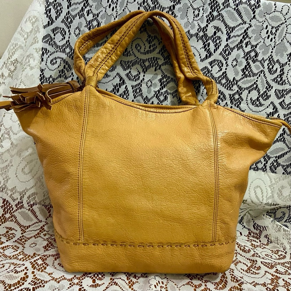 The Sak Mustard Yellow Leather Shoulder Bag 11in x 9.5in x 5in