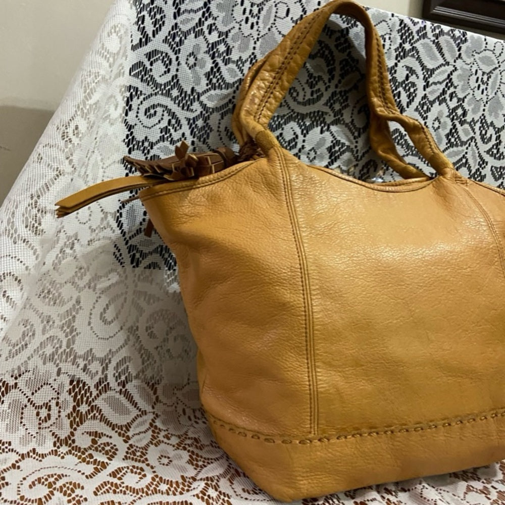 The Sak Mustard Yellow Leather Shoulder Bag 11in x 9.5in x 5in