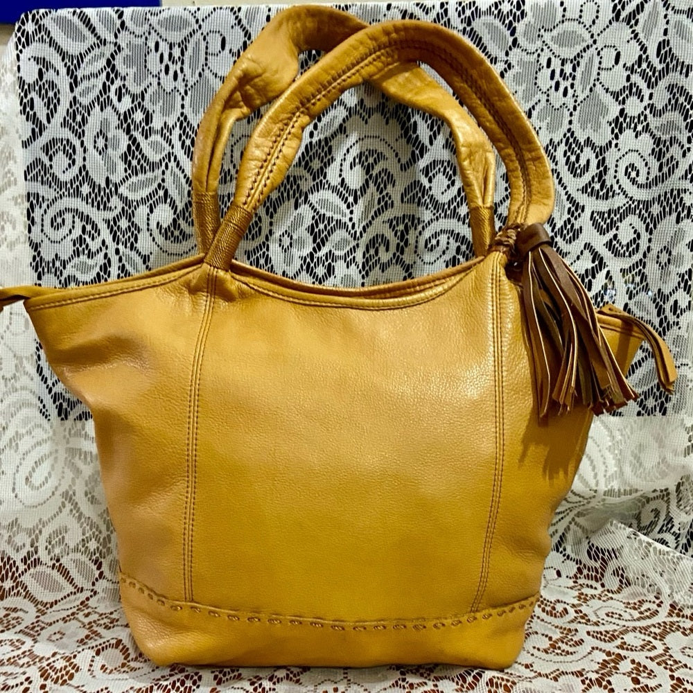 The Sak Mustard Yellow Leather Shoulder Bag 11in x 9.5in x 5in
