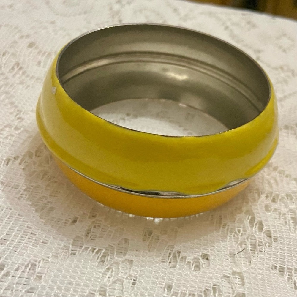 Lot of 2 Vintage Chunky Yellow Interlocking Cuff Bangle; Orange-Yellow Bangle